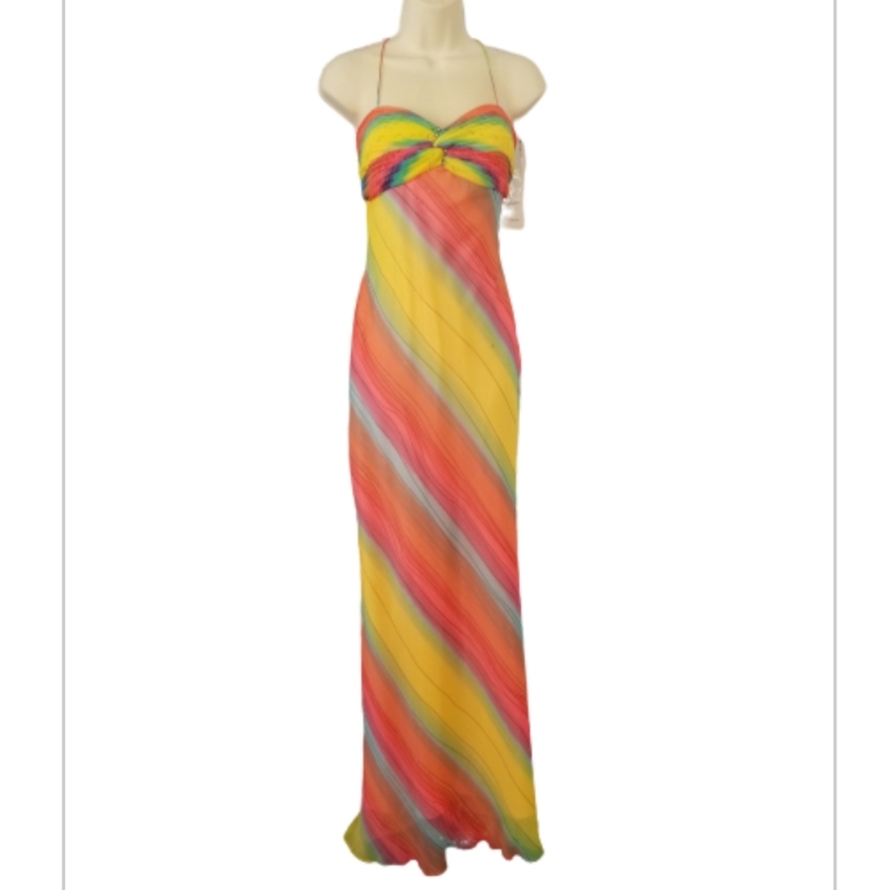Glam Gurlz Dress Vintage Rainbow Maxi Multicolor Size 12